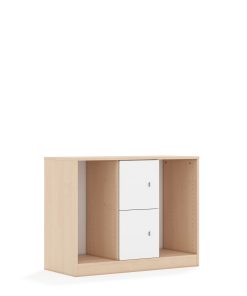 Lentynų spinta dėžėms BLOX Base 110 2PG 2F1 1049x466x813 beržo korpusas / 2x baltas fasadas BOX-2PG-3R-2F1-BW