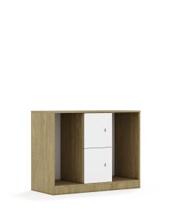 Lentynų spinta dėžėms BLOX Base 110 2PG 2F1 1049x466x813 ąžuolo korpusas / 2x baltas fasadas BOX-2PG-3R-2F1-OW
