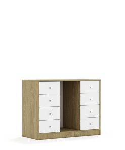 Lentynų spinta dėžėms BLOX Base 110 2PG 8SB 1049x466x813 ąžuolo korpusas / 8x baltas stalčius BOX-2PG-3R-8SB-OW