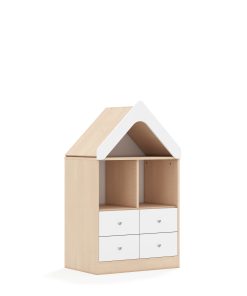 Lentynų spinta BLOX Base 70 2PP 4SB su stogeliu 706x466x1223 beržo korpusas / 4x baltas stalčius BOX-2PP-2R-4SB-D-BW