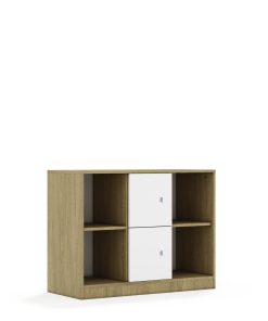 Lentynų spinta BLOX Base 110 2PP 2F1 1049x466x813 ąžuolo korpusas / 2x baltas fasadas BOX-2PP-3R-2F1-OW
