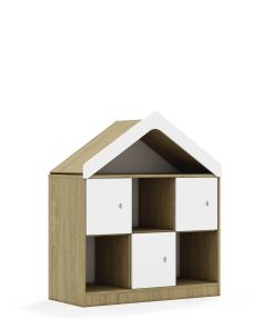 Lentynų spinta BLOX Base 110 2PP 3F1 su stogeliu 1049x466x1223 ąžuolo korpusas / 3x baltas fasadas BOX-2PP-3R-3F1-D-OW