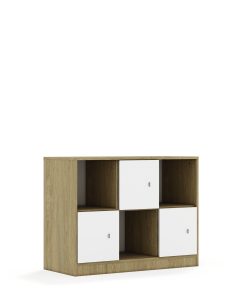 Lentynų spinta BLOX Base 110 2PP 3F1 1049x466x813 ąžuolo korpusas / 3x baltas fasadas BOX-2PP-3R-3F1-OW