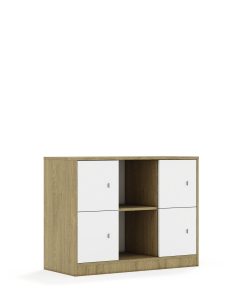 Lentynų spinta BLOX Base 110 2PP 4F1 1049x466x813 ąžuolo korpusas / 4x baltas fasadas BOX-2PP-3R-4F1-OW