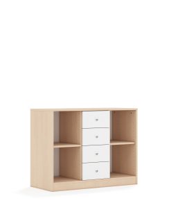 Lentynų spinta BLOX Base 110 2PP 4SS 1049x466x813 beržo korpusas / 4x baltas stalčius BOX-2PP-3R-4SS-BW
