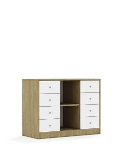 Lentynų spinta BLOX Base 110 2PP 8SB 1049x466x813 ąžuolo korpusas / 8x baltas stalčius BOX-2PP-3R-8SB-OW