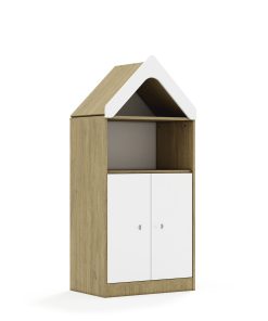 Lentynų spinta BLOX Base 70 3P 2F2 su stogeliu 706x466x1575 ąžuolo korpusas / 2x baltas fasadas BOX-3P-2R-2F2-D-OW