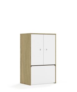 Lentynų spinta BLOX Base 70 3P 2F2 su dėže 706x466x1165 ąžuolo korpusas / 2x baltas fasadas BOX-3P-2R-2F2-S-OW