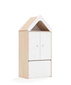 Lentynų spinta BLOX Base 70 3P 2F2 su dėže ir stogeliu 706x466x1575 beržo korpusas / 2x baltas fasadas BOX-3P-2R-2F2-SD-BW