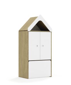 Lentynų spinta BLOX Base 70 3P 2F2 su dėže ir stogeliu 706x466x1575 ąžuolo korpusas / 2x baltas fasadas BOX-3P-2R-2F2-SD-OW