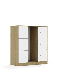 Lentynų spinta dėžėms BLOX Base 110 3PG 6F1 1049x466x1165 ąžuolo korpusas / 6x baltas fasadas BOX-3PG-3R-6F1-OW