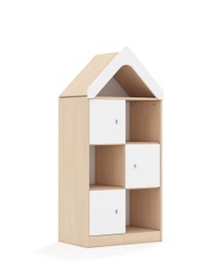 Lentynų spinta BLOX Base 70 3PP 3F1 su stogeliu 706x466x1575 beržo korpusas / 3x baltas fasadas BOX-3PP-2R-3F1-D-BW