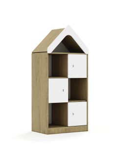 Lentynų spinta BLOX Base 70 3PP 3F1 su stogeliu 706x466x1575 ąžuolo korpusas / 3x baltas fasadas BOX-3PP-2R-3F1-D-OW