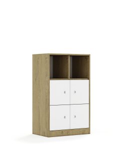 Lentynų spinta BLOX Base 70 3PP 4F1 706x466x1165 ąžuolo korpusas / 4x baltas fasadas BOX-3PP-2R-4F1-OW