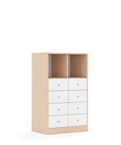 Lentynų spinta BLOX Base 70 3PP 8SB 706x466x1165 beržo korpusas / 8x baltas stalčius BOX-3PP-2R-8SB-BW