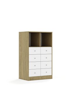 Lentynų spinta BLOX Base 70 3PP 8SB 706x466x1165 ąžuolo korpusas / 8x baltas stalčius BOX-3PP-2R-8SB-OW