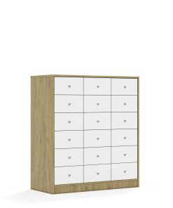 Lentynų spinta BLOX Base 110 3PP 12SB 6SS 1049x466x1165 ąžuolo korpusas / 18x baltas stalčius BOX-3PP-3R-12SB-6SS-OW