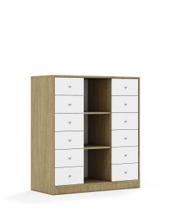 Lentynų spinta BLOX Base 110 3PP 12SB 1049x466x1165 ąžuolo korpusas / 12x baltas stalčius BOX-3PP-3R-12SB-OW