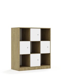 Lentynų spinta BLOX Base 110 3PP 4F1 1049x466x1165 ąžuolo korpusas / 4x baltas fasadas BOX-3PP-3R-4F1-OW