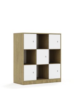 Lentynų spinta BLOX Base 110 3PP 5F1 1049x466x1165 ąžuolo korpusas / 5x baltas fasadas BOX-3PP-3R-5F1-OW