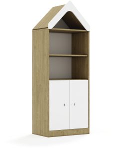 Lentynų spinta BLOX Base 70 4P 2F2 su stogeliu 706x466x1927 ąžuolo korpusas / 2x baltas fasadas BOX-4P-2R-2F2-D-OW