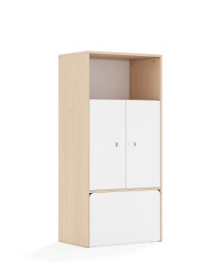 Lentynų spinta BLOX Base 70 4P 2F2 su dėže 706x466x1517 beržo korpusas / 2x baltas fasadas BOX-4P-2R-2F2-S-BW