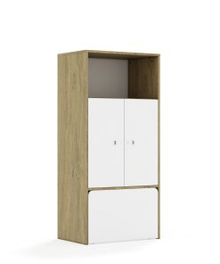 Lentynų spinta BLOX Base 70 4P 2F2 su dėže 706x466x1517 ąžuolo korpusas / 2x baltas fasadas BOX-4P-2R-2F2-S-OW