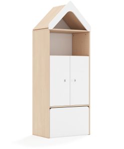 Lentynų spinta BLOX Base 70 4P 2F2 su dėže ir stogeliu 706x466x1927 beržo korpusas / 2x baltas fasadas BOX-4P-2R-2F2-SD-BW