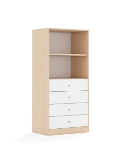 Lentynų spinta BLOX Base 70 4P 4S 706x466x1517 beržo korpusas / 4x baltas stalčius BOX-4P-2R-4S-BW