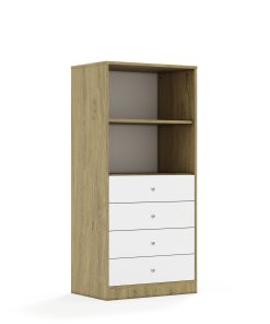 Lentynų spinta BLOX Base 70 4P 4S 706x466x1517 ąžuolo korpusas / 4x baltas stalčius BOX-4P-2R-4S-OW
