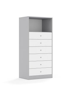 Lentynų spinta BLOX Base 70 4P 6S 706x466x1517 pilkas korpusas / 6x baltas stalčius BOX-4P-2R-6S-GW