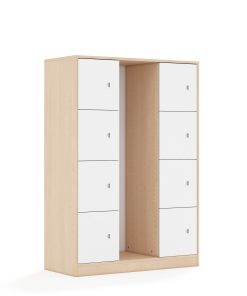 Lentynų spinta dėžėms BLOX Base 110 4PG 8F1 1049x466x1517 beržo korpusas / 8x baltas fasadas BOX-4PG-3R-8F1-BW