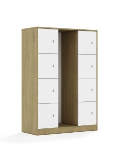 Lentynų spinta dėžėms BLOX Base 110 4PG 8F1 1049x466x1517 ąžuolo korpusas / 8x baltas fasadas BOX-4PG-3R-8F1-OW