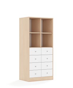 Lentynų spinta BLOX Base 70 4PP 8SB 706x466x1517 beržo korpusas / 8x baltas stalčius BOX-4PP-2R-8SB-BW