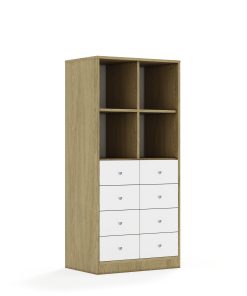 Lentynų spinta BLOX Base 70 4PP 8SB 706x466x1517 ąžuolo korpusas / 8x baltas stalčius BOX-4PP-2R-8SB-OW