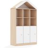 Lentynų spinta BLOX Base 110 4PP 3F2 su stogeliu 1049x466x1927 beržo korpusas / 3x baltas fasadas BOX-4PP-3R-3F2-D-BW