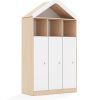 Lentynų spinta BLOX Base 110 4PP 3F3 su stogeliu 1049x466x1927 beržo korpusas / 3x baltas fasadas BOX-4PP-3R-3F3-D-BW