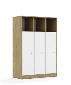 Lentynų spinta BLOX Base 110 4PP 3F3 1049x466x1517 ąžuolo korpusas / 3x baltas fasadas BOX-4PP-3R-3F3-OW