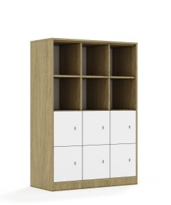 Lentynų spinta BLOX Base 110 4PP 6F1 1049x466x1517 ąžuolo korpusas / 6x baltas fasadas BOX-4PP-3R-6F1-OW