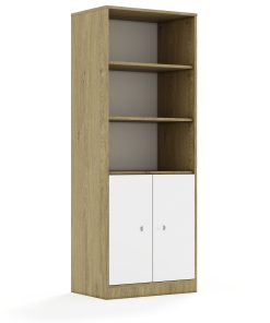 Lentynų spinta BLOX Base 70 5P 2F2 706x466x1869 ąžuolo korpusas / 2x baltas fasadas BOX-5P-2R-2F2-OW