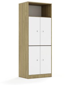 Lentynų spinta BLOX Base 70 5P 4F2 706x466x1869 ąžuolo korpusas / 4x baltas fasadas BOX-5P-2R-4F2-OW