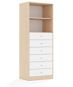 Lentynų spinta BLOX Base 70 5P 6S 706x466x1869 beržo korpusas / 6x baltas stalčius BOX-5P-2R-6S-BW