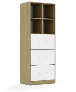 Lentynų spinta BLOX Base 70 5PP 6F1 706x466x1869 ąžuolo korpusas / 6x baltas fasadas BOX-5PP-2R-6F1-OW