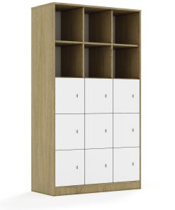 Lentynų spinta BLOX Base 110 5PP 9F1 1049x466x1869 ąžuolo korpusas / 9x baltas fasadas BOX-5PP-3R-9F1-OW