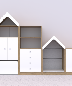 Baldų komplektas BLOX Base 1 – ąžuolo korpusas su baltais fasadais BOX-ZST-001-OW