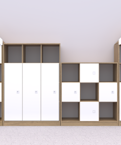 Baldų komplektas BLOX Base 2 – ąžuolo korpusas su baltais fasadais BOX-ZST-002-OW