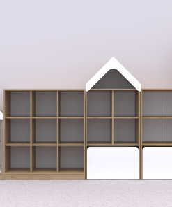 Baldų komplektas BLOX Base 4 – ąžuolo korpusas su baltais fasadais BOX-ZST-004-OW