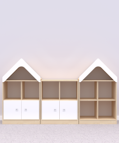 Baldų komplektas BLOX Base 6 – beržo korpusas su baltais fasadais BOX-ZST-006-BW