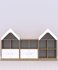 Baldų komplektas BLOX Base 6 – ąžuolo korpusas su baltais fasadais BOX-ZST-006-OW