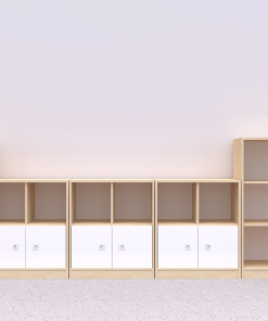 Baldų komplektas BLOX Base 8 – beržo korpusas su baltais fasadais BOX-ZST-008-BW